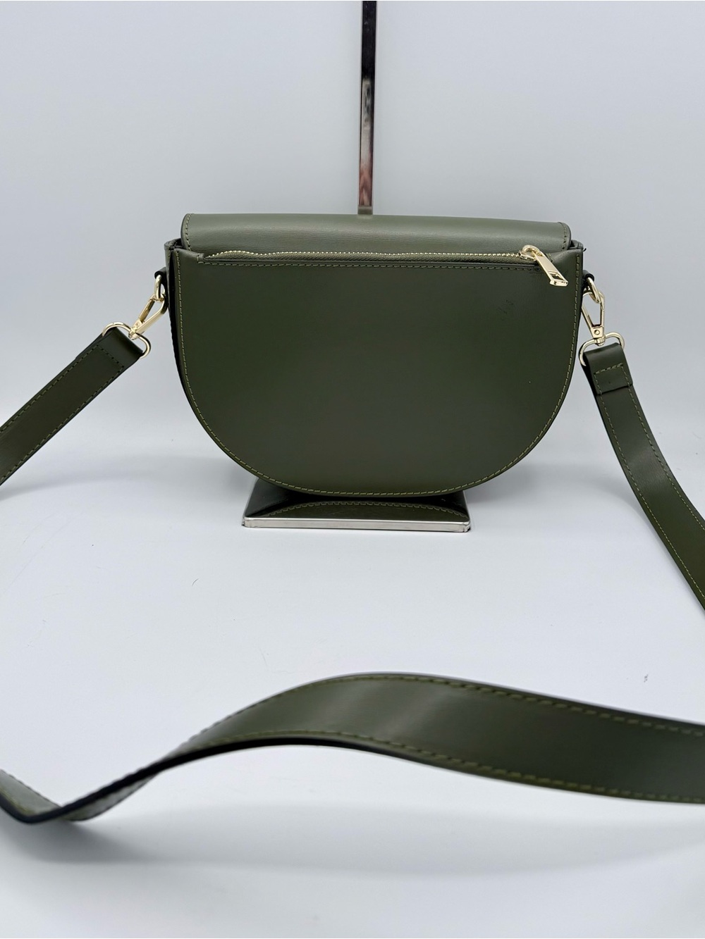 Borse in Pelle Genuine Leather Saddle‎ Crossbody Bag Olive Green Made in Italy - Picture 2 of 9